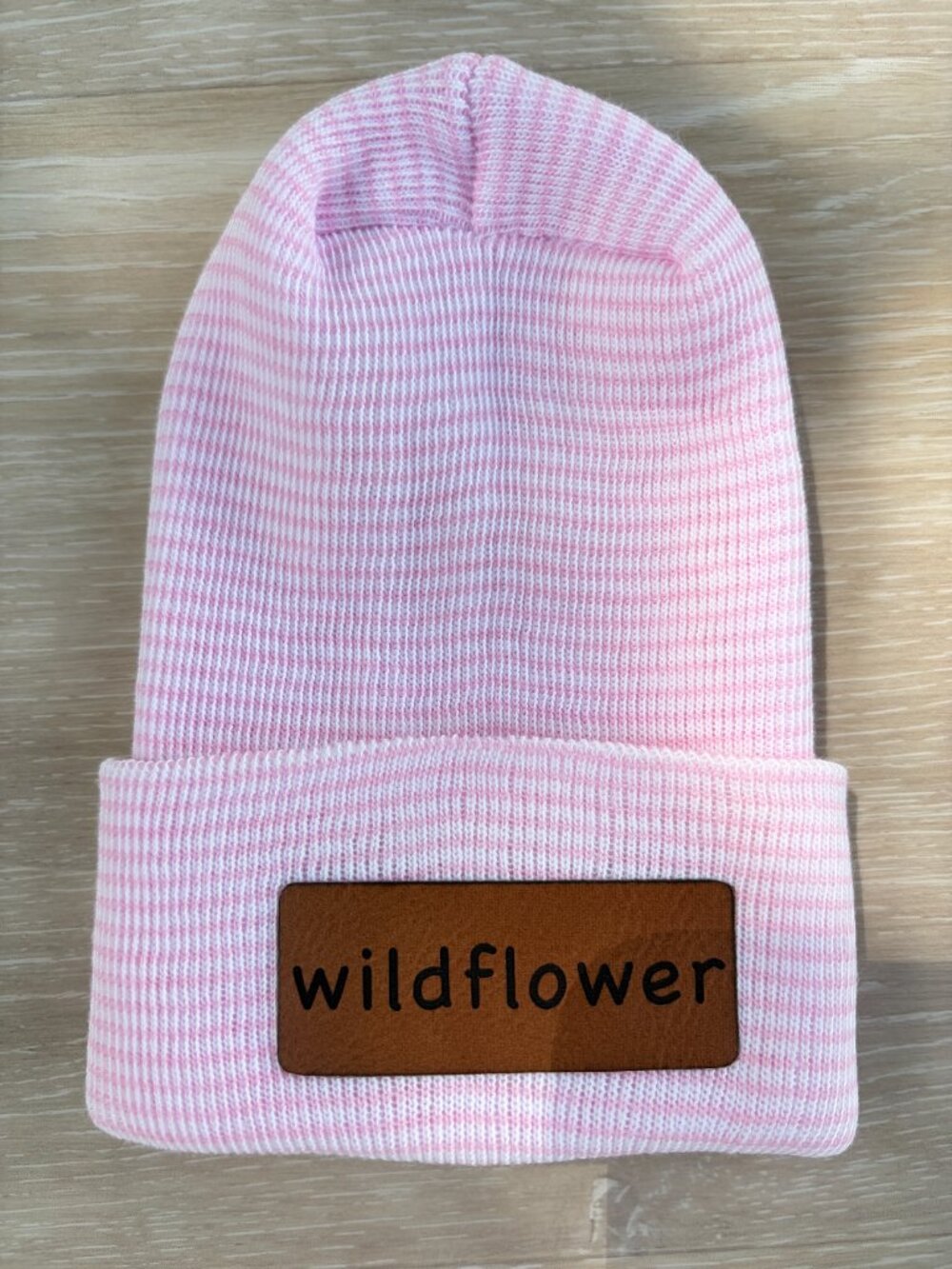 Wildflower Newborn Engraved Beanie 0-3 Months Pink Striped Baby Infant Hat